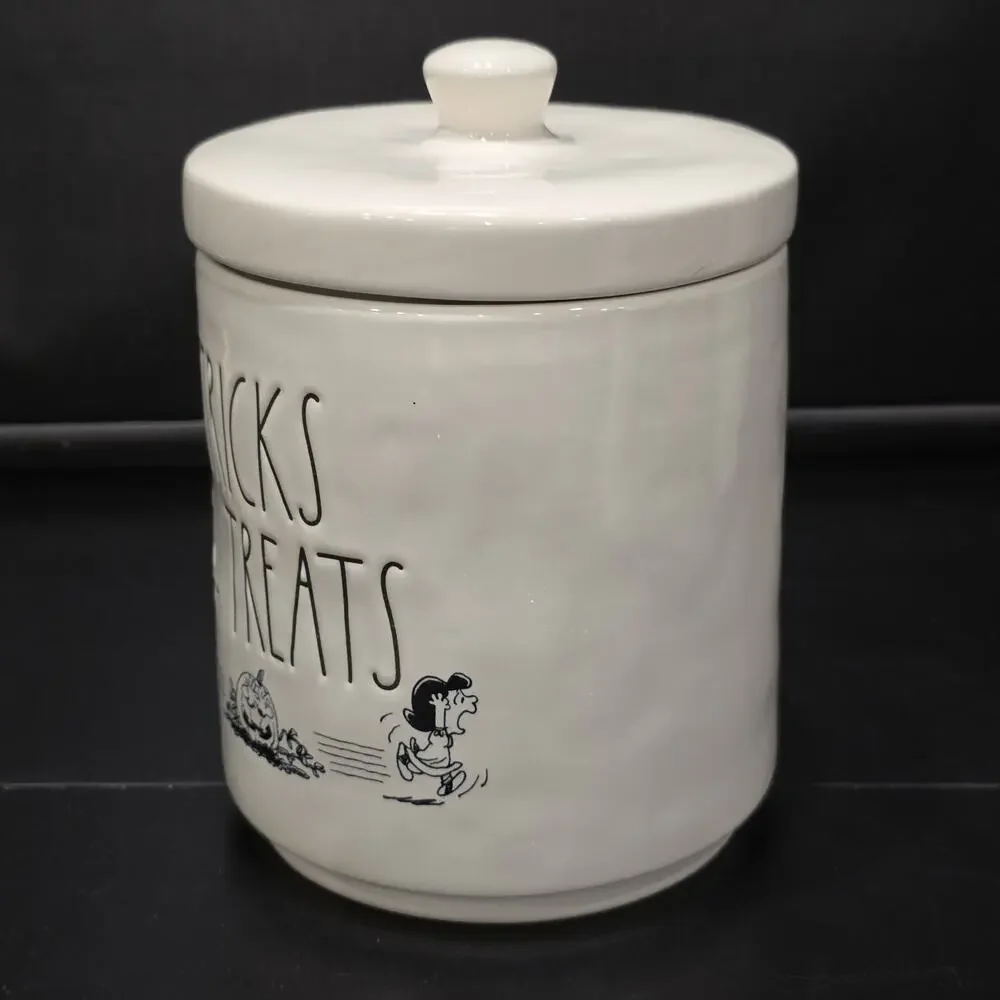 Peanuts Rae Dunn Tricks & Treats Halloween Canister Cookie Jar Snoopy Lucy